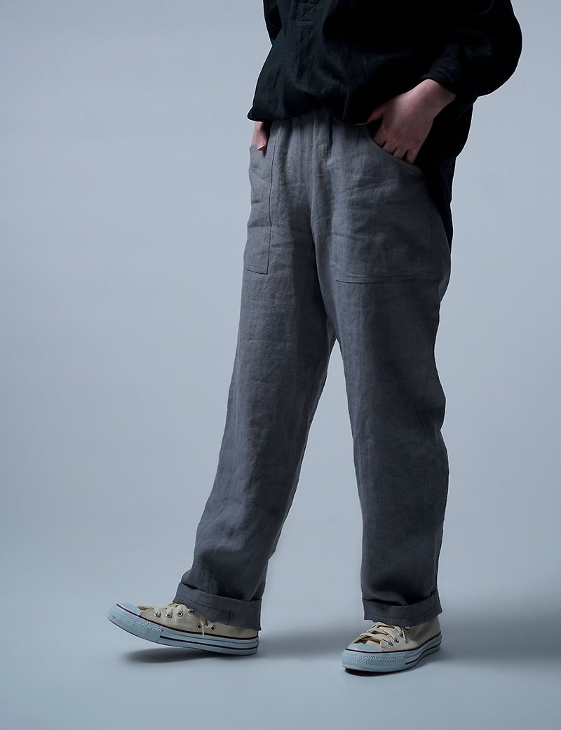Linen Pants ベイカーパンツ / スチールグレー b013u-stg2 - 女長褲 - 棉．麻 灰色