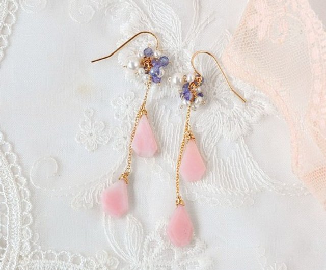 14kgf/[可憐な紫陽花]ピンクオパールxタンザナイトピアス - ショップ