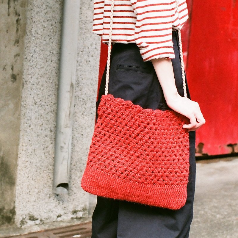 Red side of the anticline backpack / Linen rope woven red / - Messenger Bags & Sling Bags - Cotton & Hemp Red