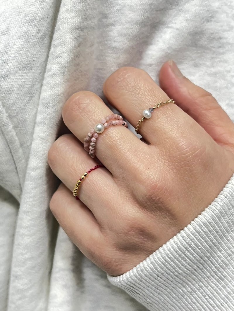 Japanese Akoya Pearl & Rhodochrosite Ring - แหวนทั่วไป - ไข่มุก สึชมพู