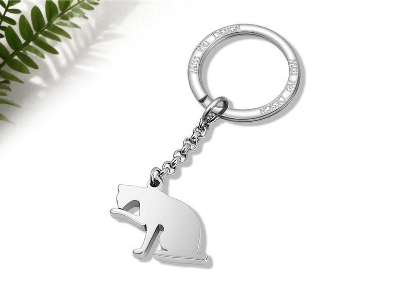 日常的小貓咪 - 正在洗臉的貓 -不鏽鋼吊飾鑰匙圈系列 - 鑰匙圈/鑰匙包 - 不鏽鋼 銀色