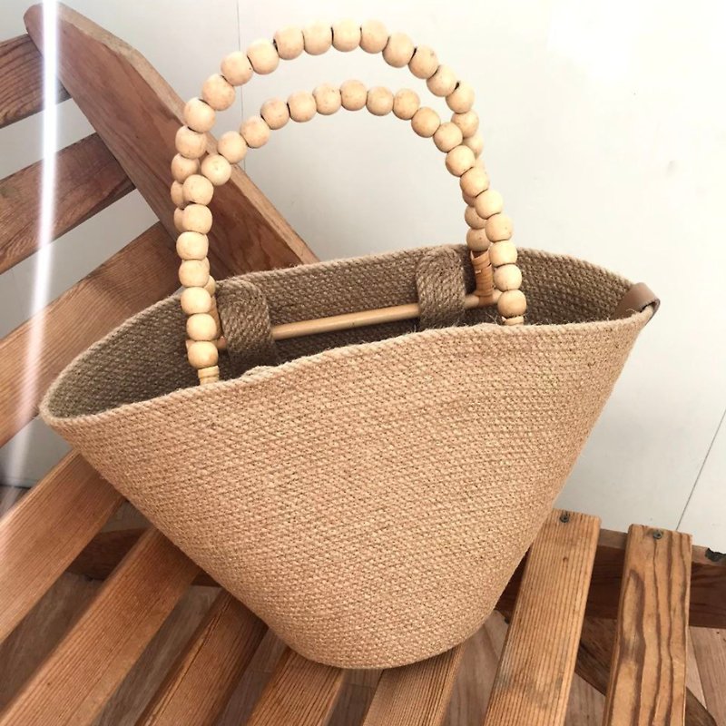 Jute Tote bag French Basket bag Summer Beach bag Shopping Handmade Burlap bag - 手提包/手提袋 - 環保材質 黑色