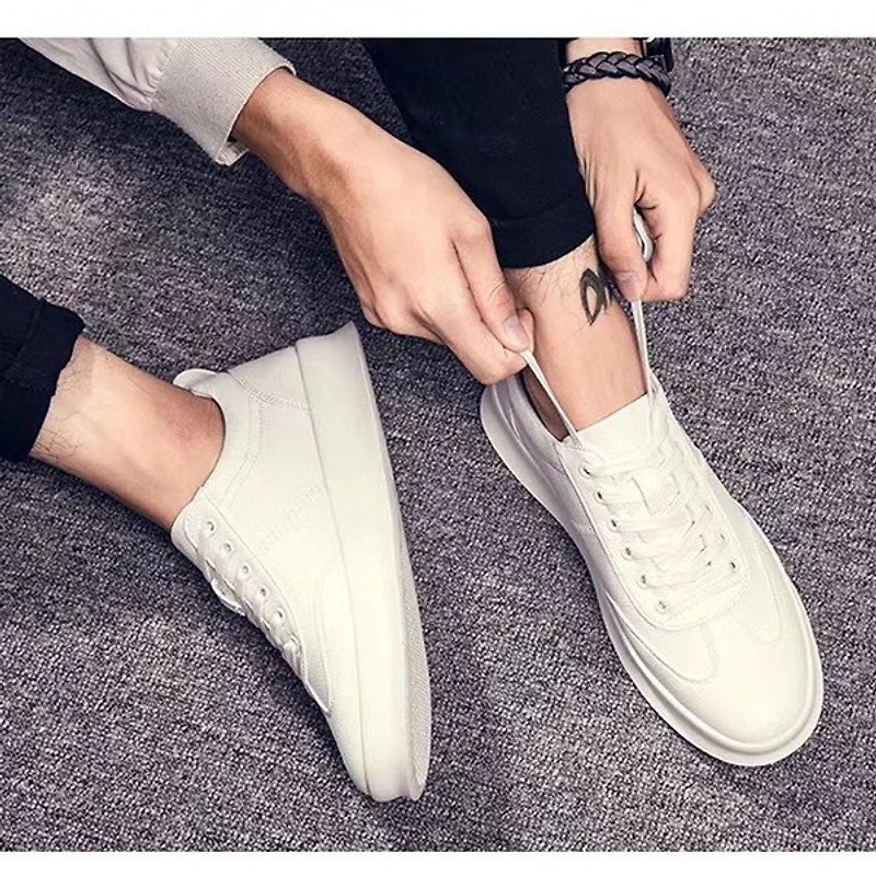 Fashion platform shoes - white (large size shoes + boyfriend couple shoes) - รองเท้าลำลองผู้ชาย - หนังเทียม ขาว