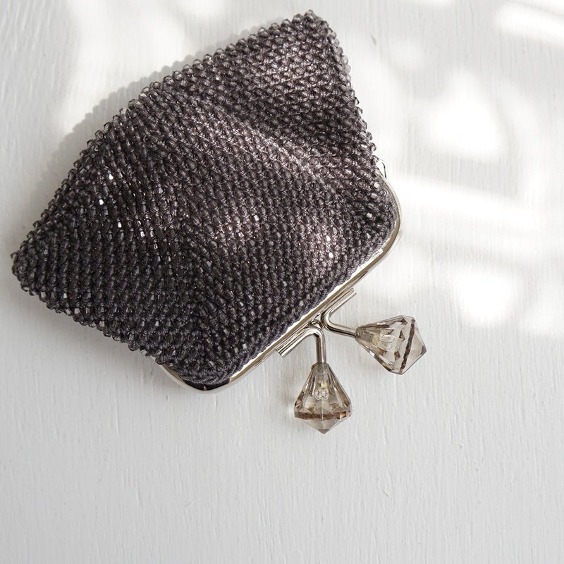 Ba-ba handmade Acrylic beads crochet coinpurse No.1486 - 零錢包/小錢包 - 其他材質 灰色