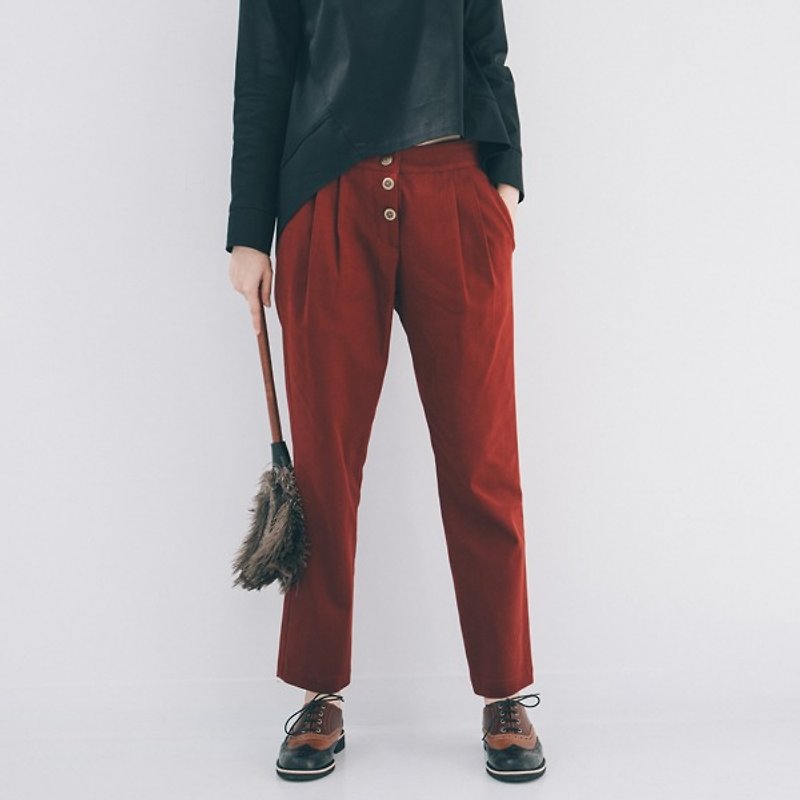 Thick-pound bronze-breasted classic trousers - กางเกงขายาว - ผ้าฝ้าย/ผ้าลินิน สีแดง