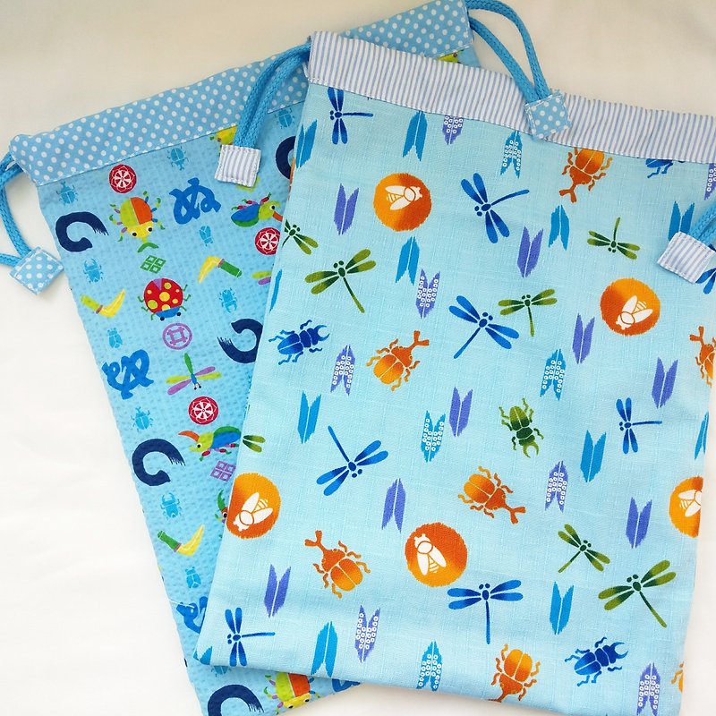 免費繡名字。吉祥蜻蜓-2款可選。束口袋 尿布袋 衣物袋 - 媽媽包 - 棉．麻 藍色