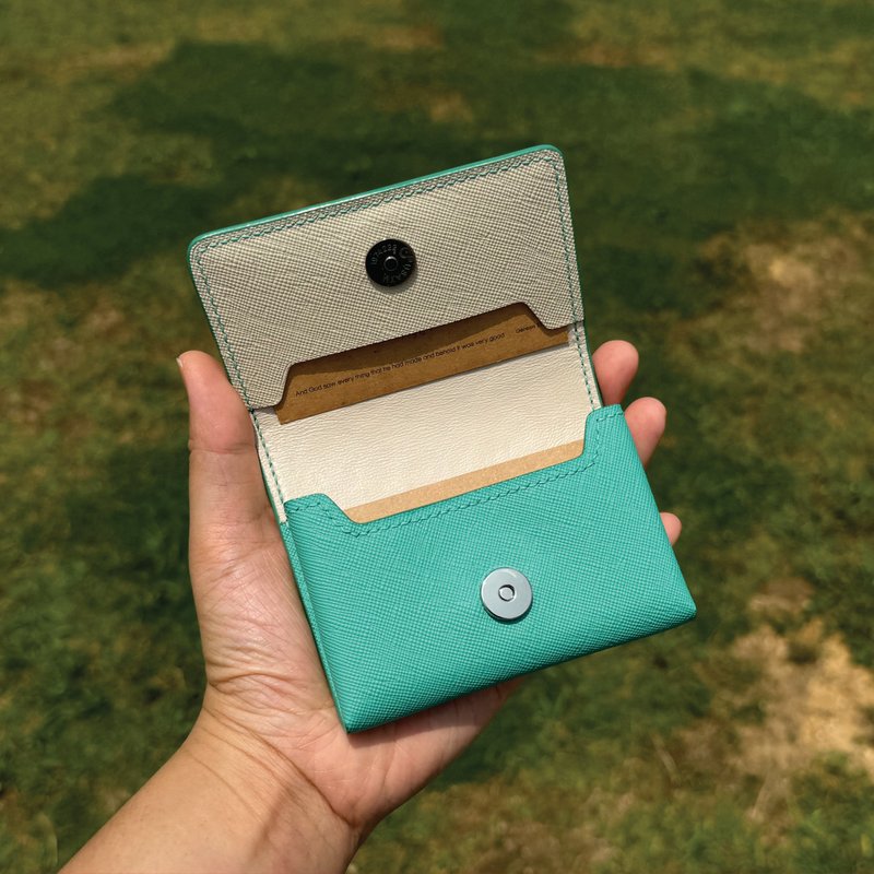 【Name Card Case】Bluish Green Saffiano | Business | Handmade Leather in Hong Kong - ที่เก็บนามบัตร - หนังแท้ สีเขียว