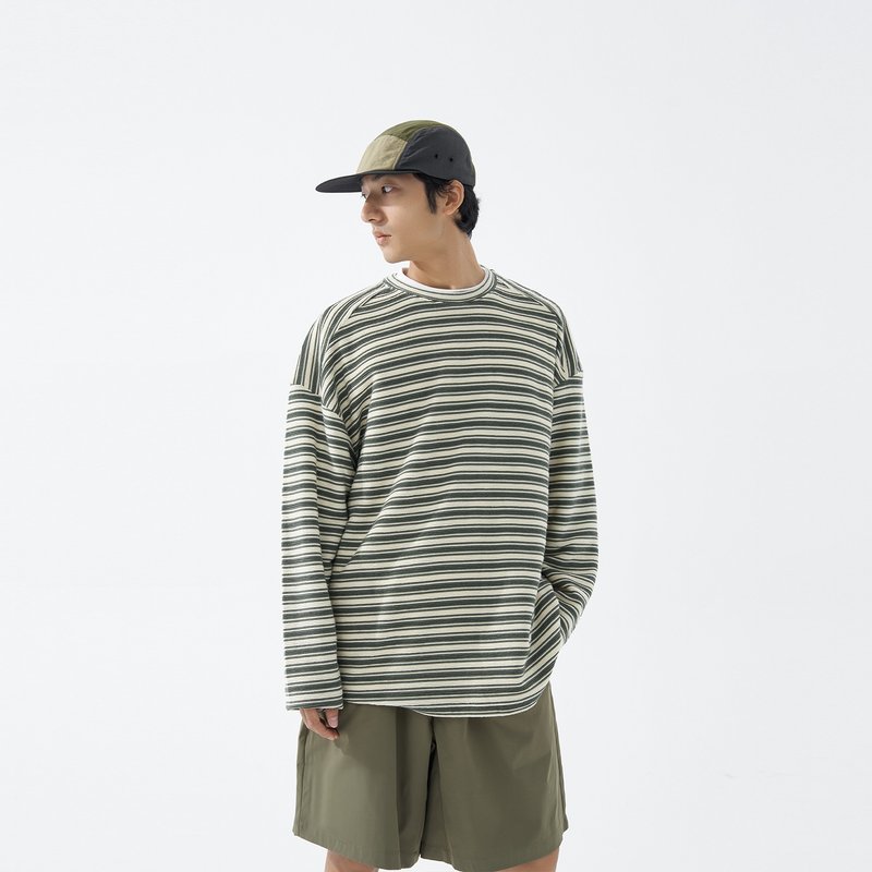 TopBasics Green Striped Terrycloth T-Shirt - เสื้อยืดผู้ชาย - เส้นใยสังเคราะห์ สีเขียว