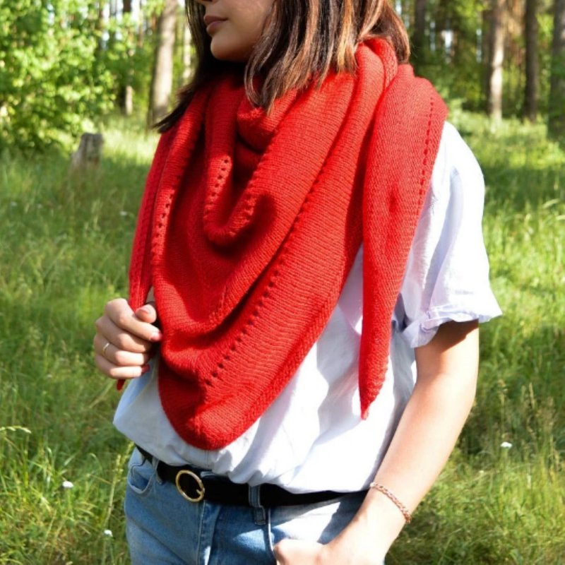 Big red knitted shawl/ Knitted accessories - Knit Scarves & Wraps - Other Materials Red