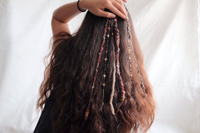 Gypsy hair clip party headpiece — Autumn brown collection - เครื่องประดับผม - ขนแกะ สีนำ้ตาล
