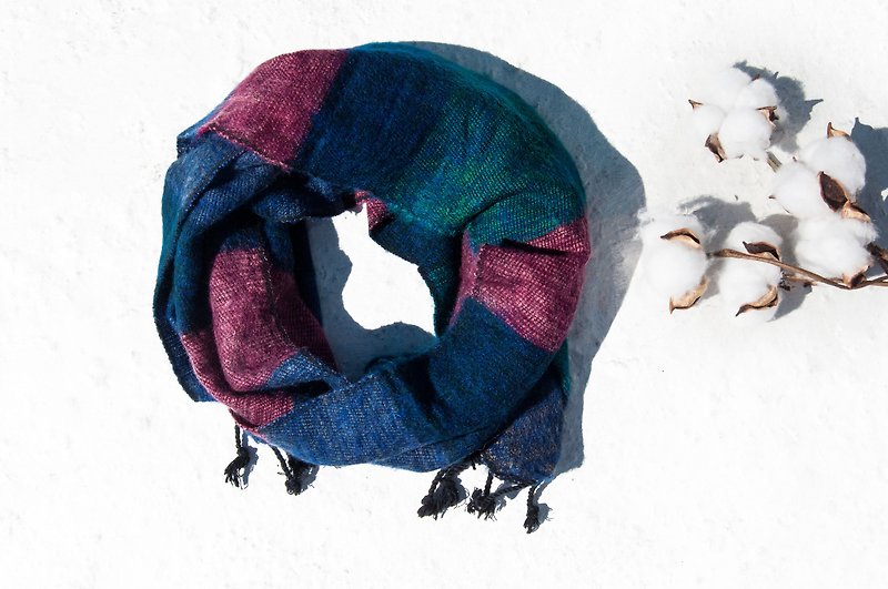 Christmas gift pure wool scarf / handmade knit scarf / woven scarf / pure wool scarf - deep purple starry sky - ผ้าพันคอ - ขนแกะ หลากหลายสี