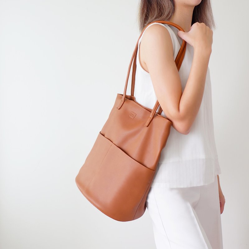 Bucket Tote - Hazelnut Brown - Handbags & Totes - Genuine Leather Brown