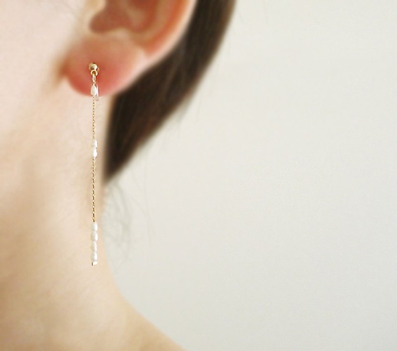Keshi pearl with long chain, clip on earrings 夾式耳環 - ต่างหู - ไข่มุก ขาว