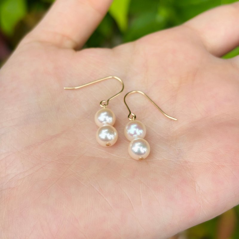 日本産アコヤ ダブルパールピアス 全14KGF パールピアス - ピアス・イヤリング - 真珠 ホワイト