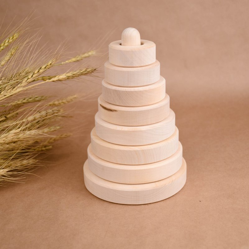 天然木環堆疊玩具 - 嬰幼兒玩具/毛公仔 - 木頭 卡其色