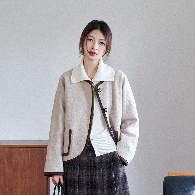 Xiaoxiangfeng hemmed jacket|Coat|Two colors|Autumn style|Sora-1631 - Women's Casual & Functional Jackets - Wool Multicolor