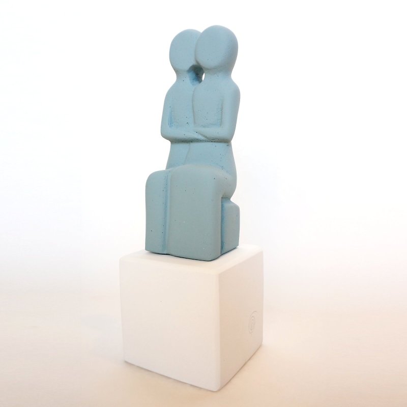 基克拉澤斯文明-伴侶(雲彩藍) Cycladic Couple-手工陶製雕像擺飾