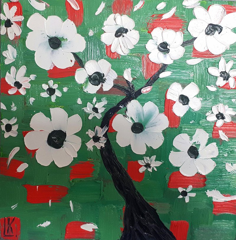 Cherry Tree Oil Painting Original Art,  Textured 3D Floral  樱桃树油画原创艺术 纹理 ZD 花卉 - Wall Décor - Other Materials Multicolor