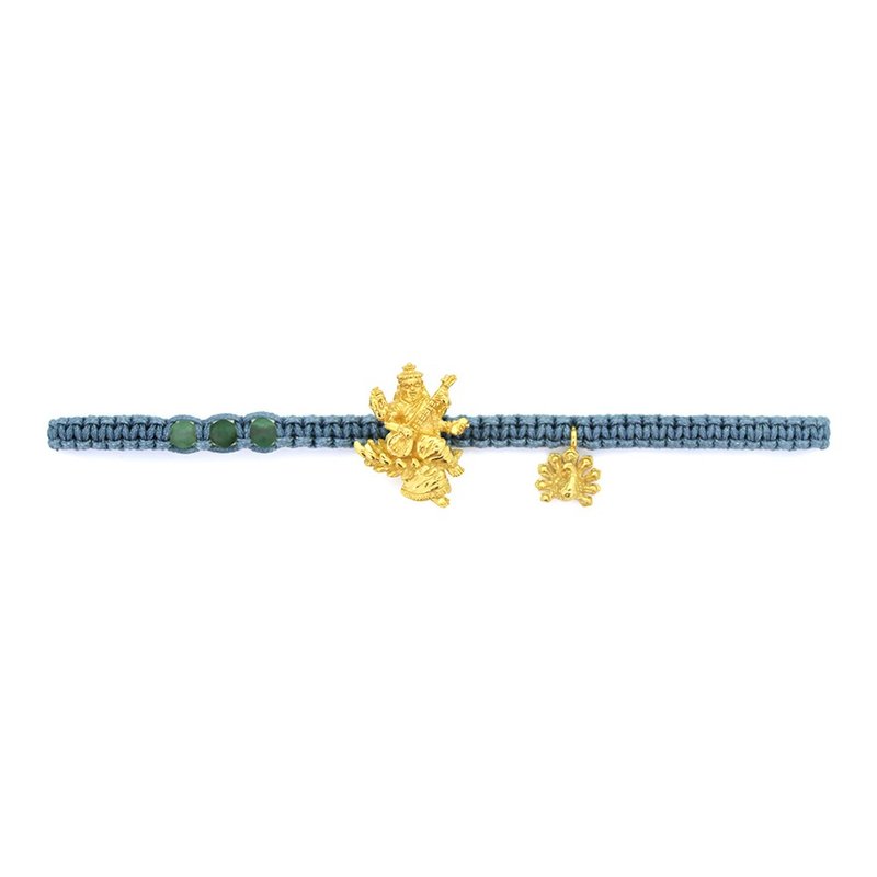 Tridevi Sarasvati Aventurine Stone Bracelet, Cord Bracelet. - สร้อยข้อมือ - เงินแท้ สีทอง