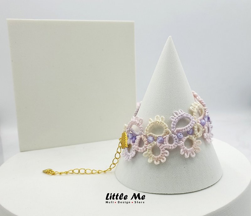 Handmade tatting lace bracelet pastel color - 手鍊/手鐲 - 棉．麻 粉紅色