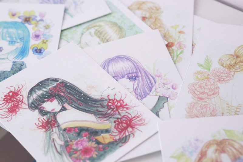 Midnight forest. Flower girl hand-painted cards - a full set of 22 - การ์ด/โปสการ์ด - กระดาษ หลากหลายสี