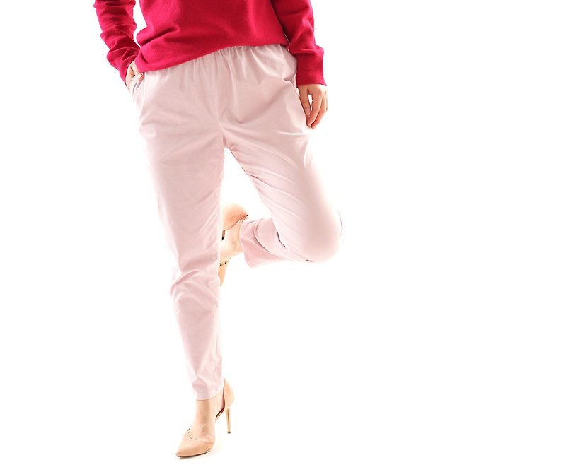 Stretch corduroy Joppers pants · waist rubber · with pocket / light pink bo 1 - 23 - กางเกงขายาว - ผ้าฝ้าย/ผ้าลินิน สึชมพู