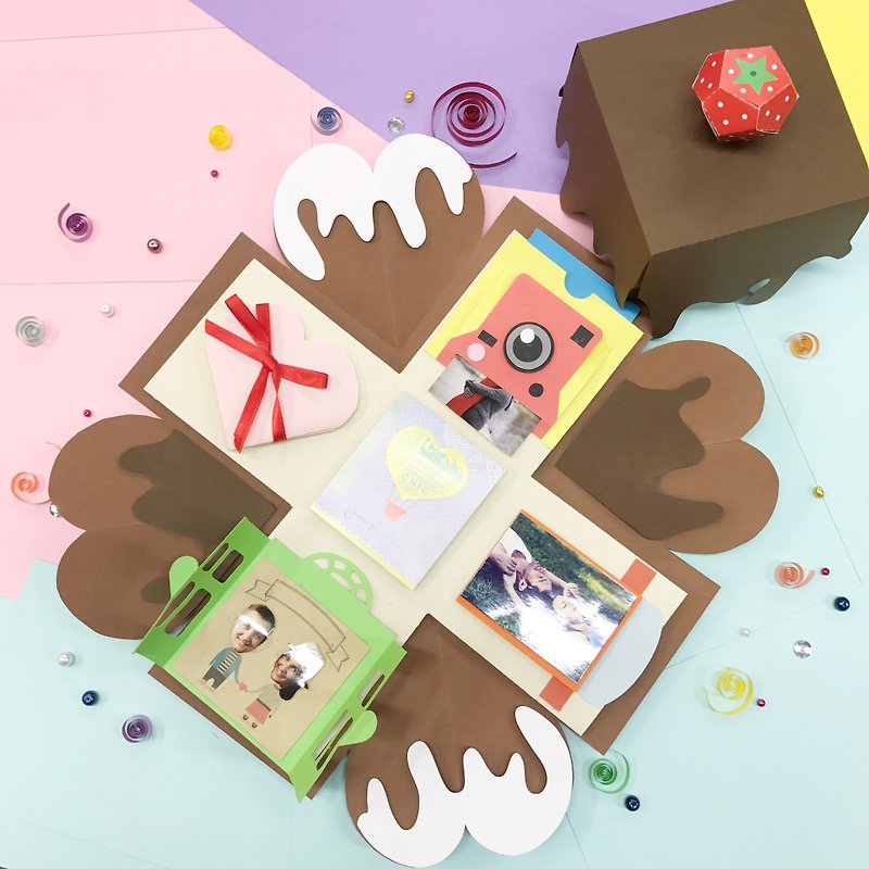 Customized – Chocolate Limited Edition Explosion box with 5 easy features - Photo Albums & Books - Paper Brown