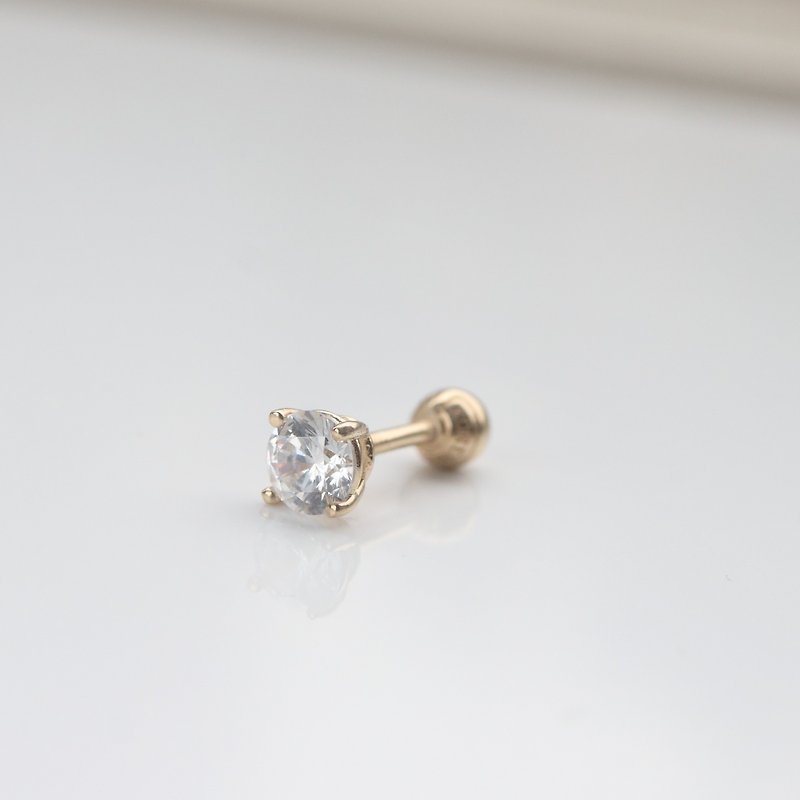14K round diamond bead earrings (4mm) (single) - ต่างหู - เครื่องประดับ สีทอง