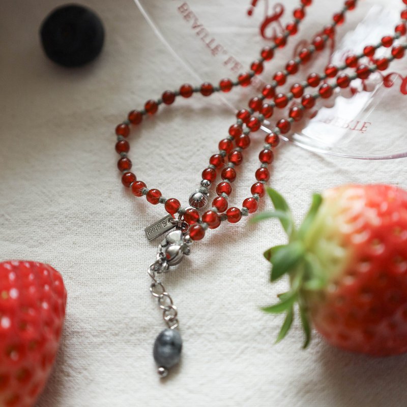 Wildberry Basket Agate Necklace - Necklaces - Stainless Steel Red