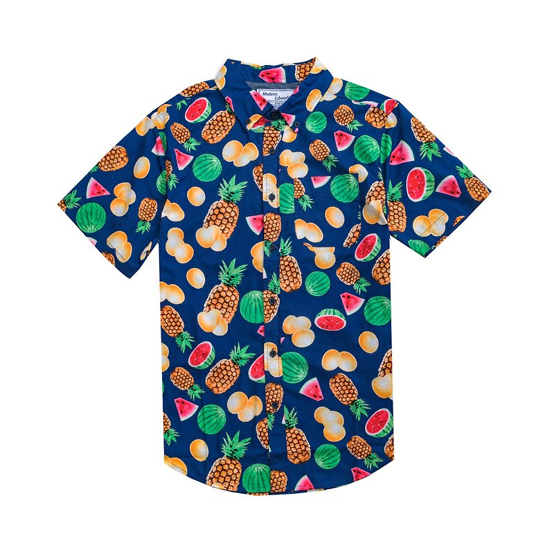 Combo Fruit Shirt - เสื้อเชิ้ตผู้ชาย - ผ้าฝ้าย/ผ้าลินิน สีน้ำเงิน