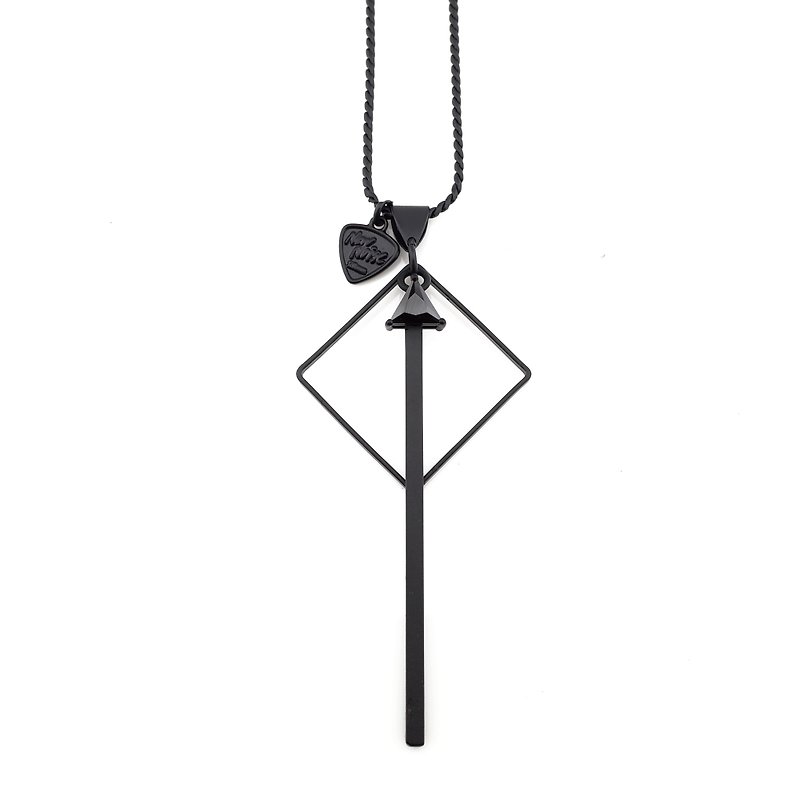 NEW NOISE 音樂飾品實驗所-菱型鋯石PICK項鍊 (霧黑色) Diamond-shaped zircon necklace - 項鍊 - 其他金屬 黑色