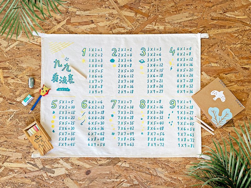 [Handmade serigraphy] Baby's learning cloth flag nine-nine multiplication table color serigraphy - ของวางตกแต่ง - ผ้าฝ้าย/ผ้าลินิน 