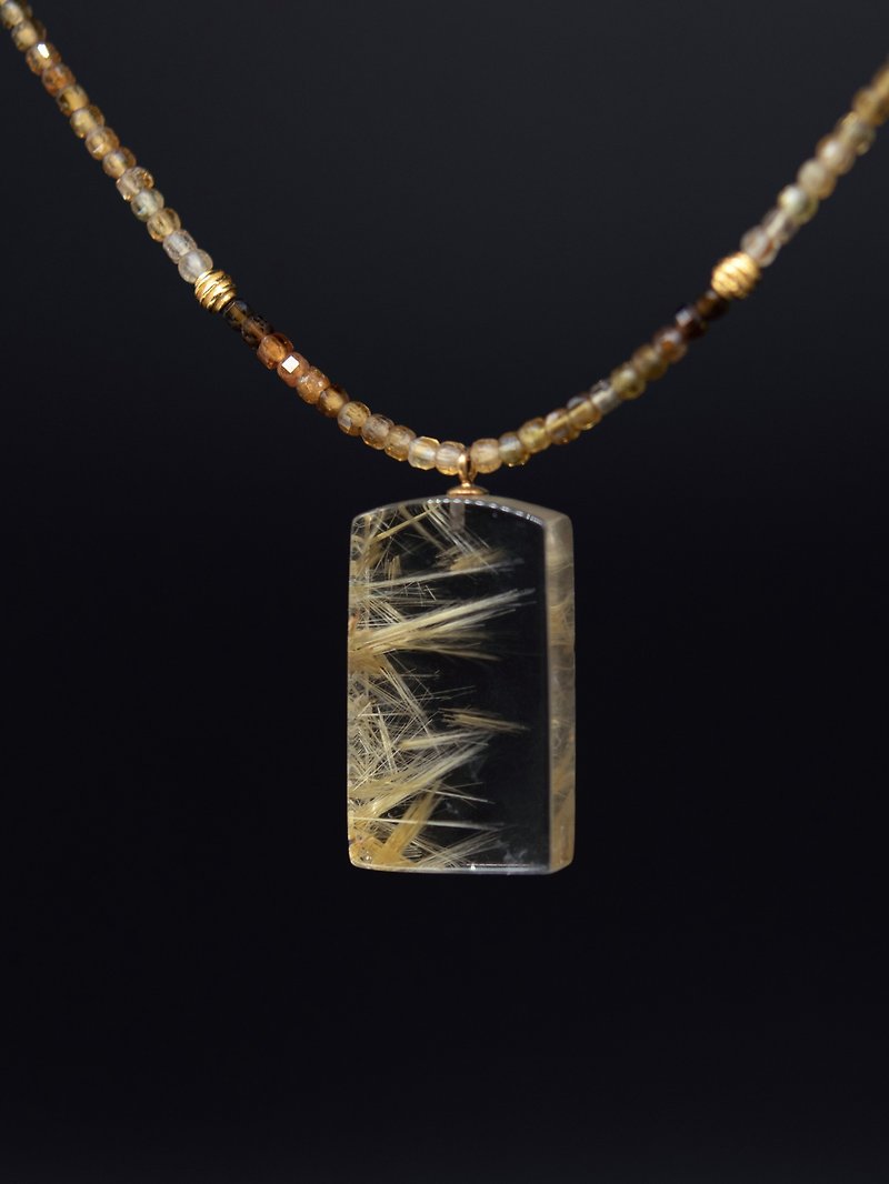 Blonde crystal Wushi brand tourmaline small sugar cube bead chain attracts wealth, attracts noble people, helps career and ward off evil spirits - Necklaces - Crystal 