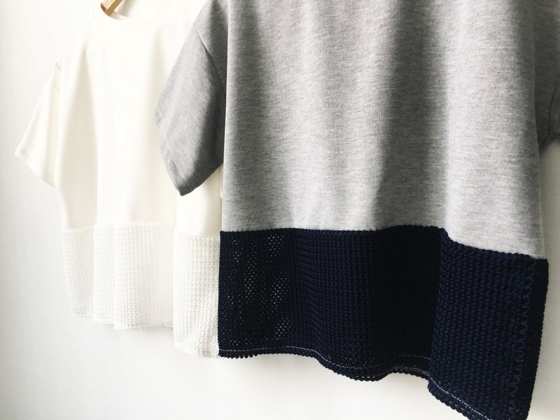 Wahr_網子灰白厚實上衣 - 女 T 恤 - 棉．麻 