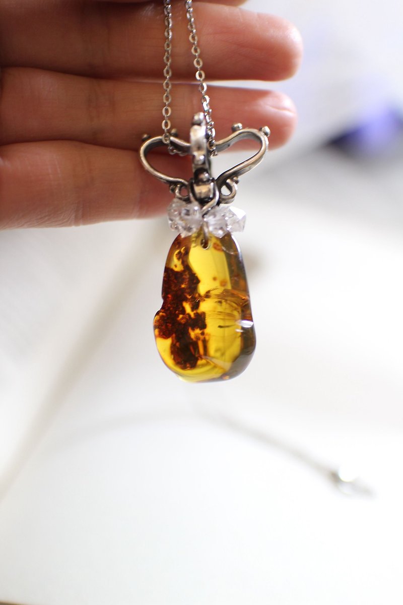 Baltic Amber Classical Crown Sterling Silver Necklace - Necklaces - Gemstone 