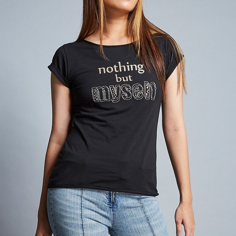Tangle floral print with mirror effect stones cotton tee - Women's T-Shirts - Cotton & Hemp Black