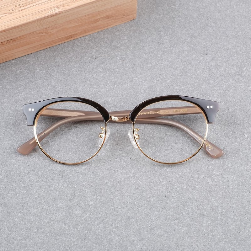 [welfare] Korean retro eyebrow frame round frame deep coffee gradient - Glasses & Frames - Other Materials 