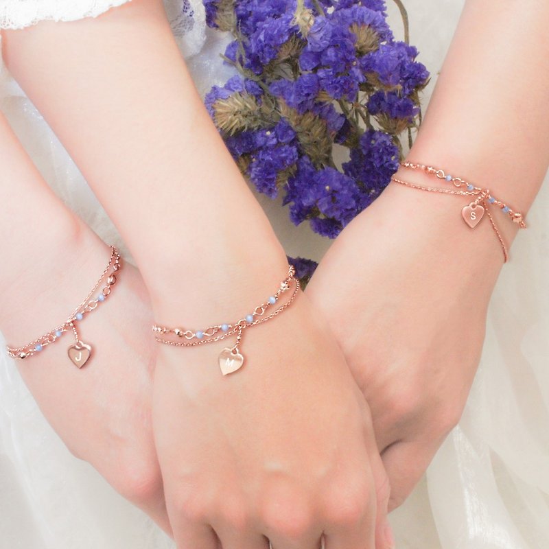 3 enrolled girlfriends bracelet*drip rose Stone love*Goody Bag*Custom lettering*bridesmaid bracelets - สร้อยข้อมือ - เครื่องเพชรพลอย 