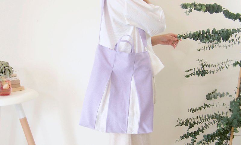 薰衣草 紫外光  棉麻 涼感 微光包 ( 肩背 / 側背 / 手提 三用 ) - 側背包/斜孭袋 - 棉．麻 紫色