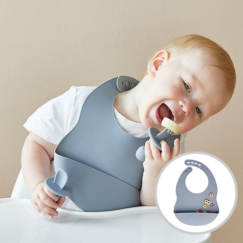 Korean baby tableware - Silicone waterproof bibs, children's essential learning baby supplies, ready for home use - ผ้ากันเปื้อน - ซิลิคอน 