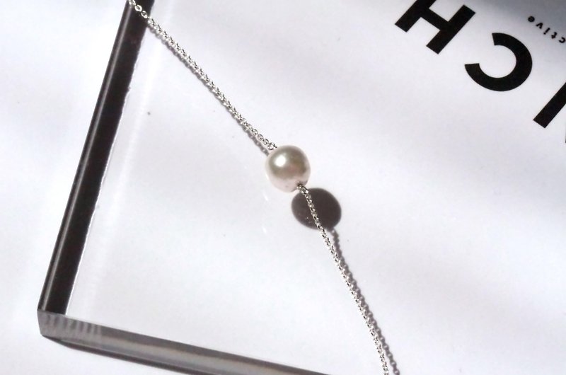 Single Baroque Pearl Necklace Silver925 Chain - สร้อยคอ - ไข่มุก ขาว