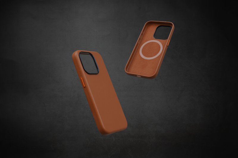 iPhone 15 pro Magsafe皮革手機殼  可燙金名字 Nappa牛皮 - 手機殼/手機套 - 真皮 黑色
