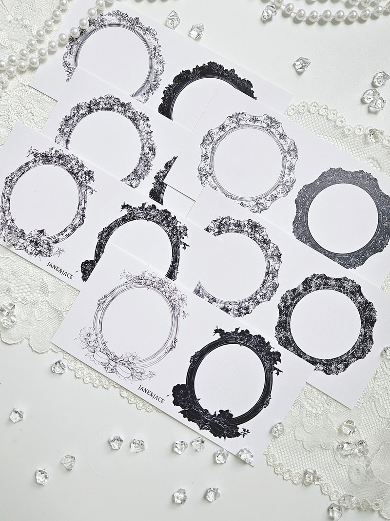 Antique Flower Embroidery Frame Paper - 貼紙 - 紙 