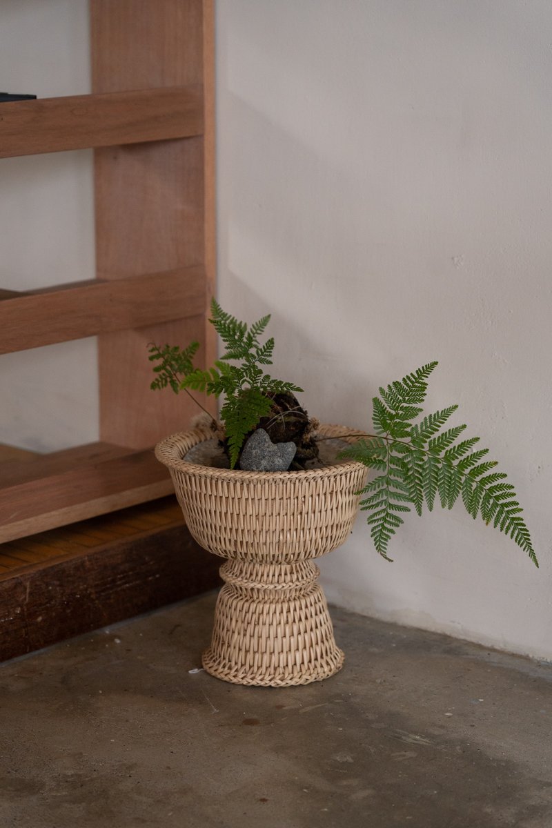 手工藤編雙頭缽盆/花器 - 盆栽/植栽 - 其他材質 卡其色