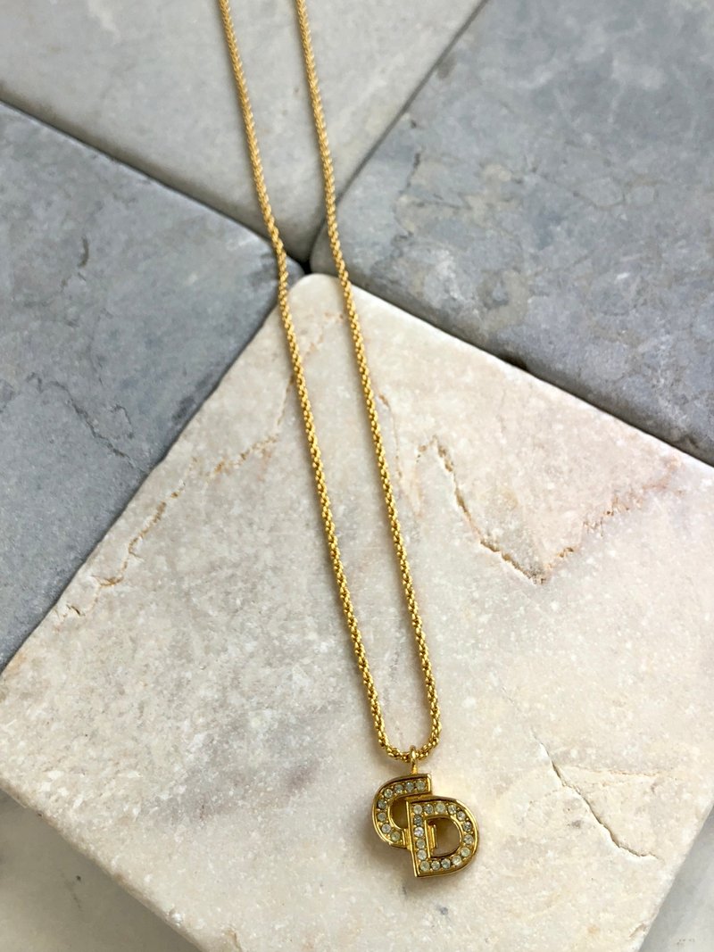 【Direct from Japan Luxury Pre-owned Bag】Christian Dior Christian Dior Necklace Gold CD Rhinestone vintage hk42f6 - สร้อยคอ - วัสดุอื่นๆ สีทอง