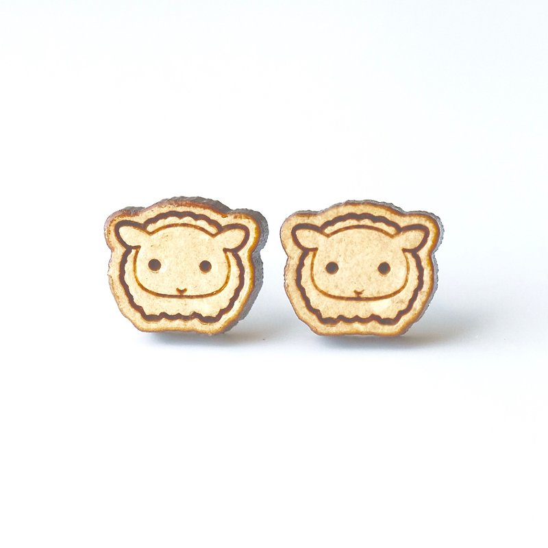 Plain wood earrings-Sheep - Earrings & Clip-ons - Wood Brown