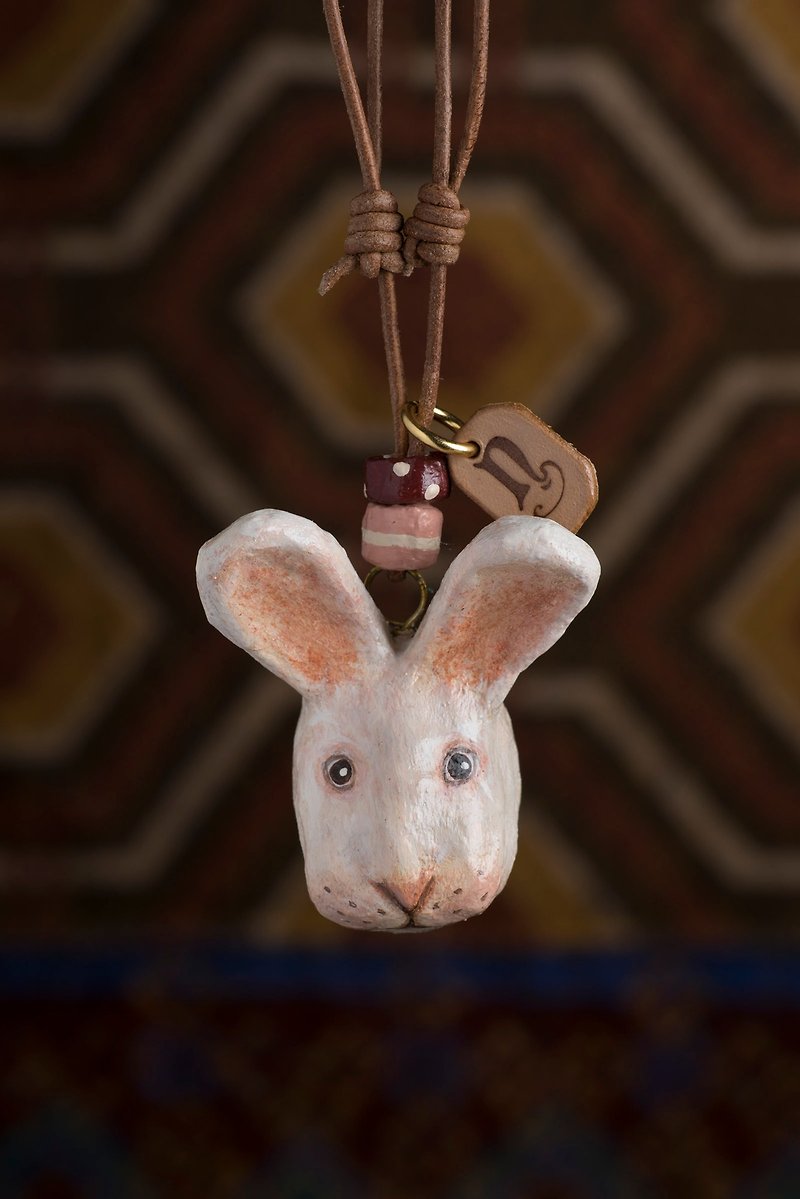 rabbit paper mache necklace - สร้อยติดคอ - กระดาษ ขาว