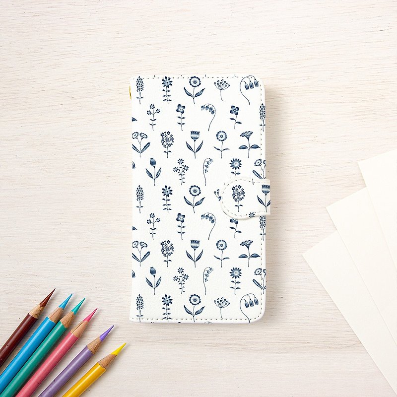 Notebook type smartphone "Blue flowers" TSC-155 - Phone Cases - Plastic Blue