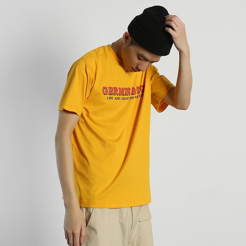 Themed Slogan pattern short-sleeved pure cotton cultural T-shirt - เสื้อยืดผู้ชาย - ผ้าฝ้าย/ผ้าลินิน สีส้ม
