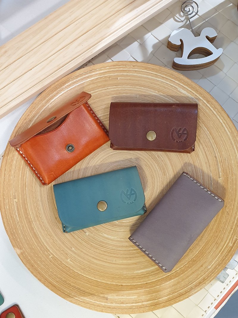 Shaped single-button business card holder/coin purse (dual use) │Vegetable tanned leather, hand-dyed and brandable - Card Holders & Cases - Genuine Leather Brown